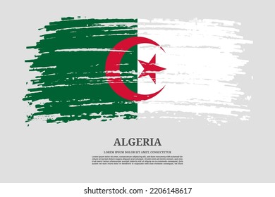 Bandera de Argelia con efecto de pincel y afiche de texto de información, fondo vectorial