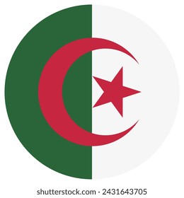 Algerien-Flagge. Symbol für Schaltflächenkennzeichnung. Standardfarbe. Symbol für Kreis. Computerdarstellung. Digitale Darstellung. Vektorgrafik.