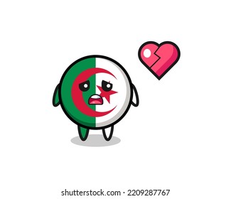 algeria flag cartoon illustration is broken heart , cute design