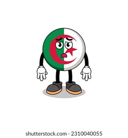 algeria flag cartoon illustration with sad face , character design