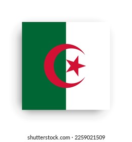 Algeria flag - flat vector square with sharp corners and dropped shadow.