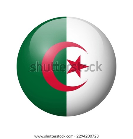 Algeria flag - glossy circle badge. Vector icon.