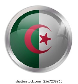 Algeria flag - glossy circle button displays a colorful flag representing a country cultural identity and heritage. The essence of national pride and unity.