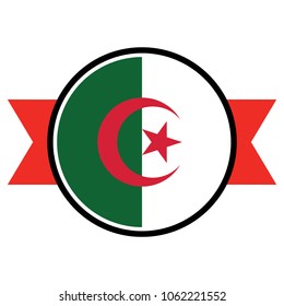 Algeria flag in glossy round button of icon. flag logo of Algeria emblem isolated on white background, Algeria national concept sign, Vector illustration.