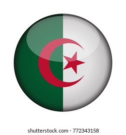 algeria Flag in glossy round button of icon. algeria emblem isolated on white background. National concept sign. Independence Day. Vector illustration.