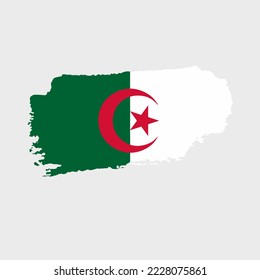 Algeria flag with grunge texture. Vector illustration of flag painted with brush with grunge effect and watercolor stroke. Happy Independence Day.