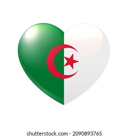 Algeria flag in heart. Love symbol. Vector country icon isolated eps10