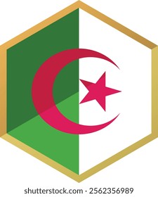 Algeria flag in hexagon shape icon