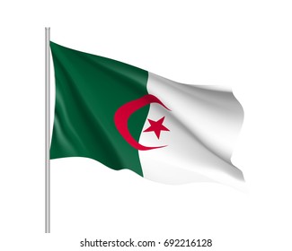 Algeria flag. Illustration of African country waving flag on flagpole. Vector 3d icon isolated on white background. Realistic illustration svg