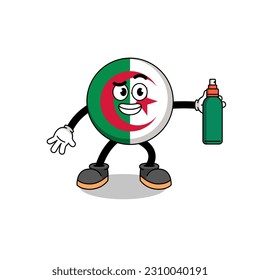 algeria flag illustration cartoon holding mosquito repellent , character design