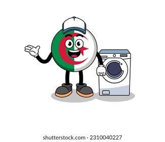 algeria flag illustration as a laundry man , character design