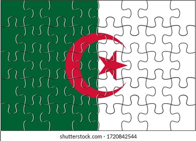 Algeria Flag Jigsaw Puzzle. Vector illustration. 40 pieces of puzzles.