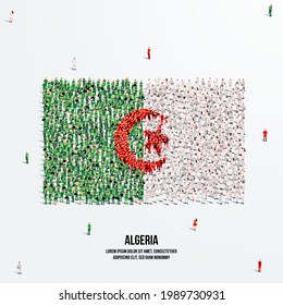 Algerienflagge. Eine große Gruppe von Menschen bildet die Form der algerischen Flagge. Vektorgrafik.