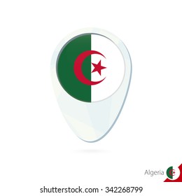 Algeria flag location map pin icon on white background. Vector Illustration.