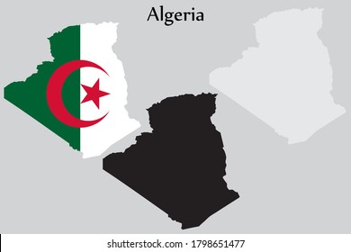 Die algerische Flagge und Karte formen schwarz-graue Farbe. EPS.file.