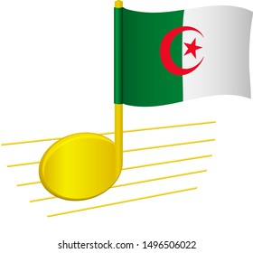 Algeria flag and musical note. Music background. National flag of Algeria and music festival concept vector illustration