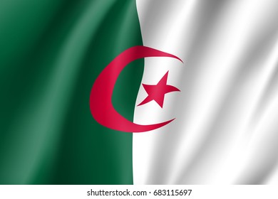 Algeria flag. National patriotic symbol in official country colors. Illustration of Africa state waving flag. Realistic vector icon