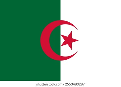 Algeria flag in official colors, dimensions and aspect ratio. Vector flag symbolizing national pride, identity, heritage, patriotism and authority