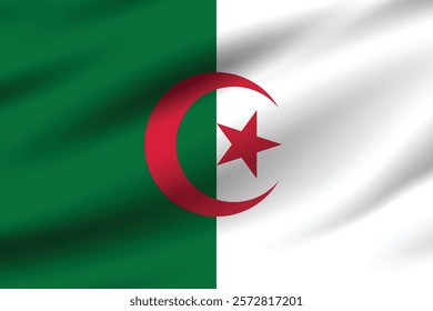 Algeria flag official colors and proportion digital vector illustration. Pleated flag.