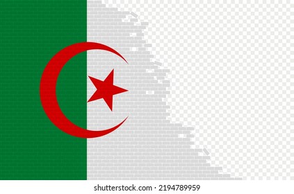 Algeria flag on broken brick wall. Empty flag field of another country. Country comparison. Easy editing and vector in groups.