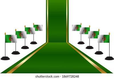 Bandera de Argelia en un poste cromado de la bandera y aislamiento de alfombras de lujo sobre fondo blanco, diseño de afiches del día de la independencia
g, vector