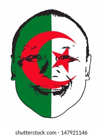 An Algeria flag on a face, isolated against white. 