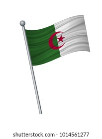 Algeria flag on the flagpole. Official colors and proportion correctly. waving of Algeria flag on flagpole, vector illustration isolate on white background.