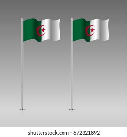 Algeria flag on the flagpole. Official colors and proportion correctly. High detailed vector illustration. 3d and isometry. EPS10