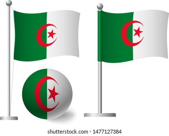 Algeria flag on pole and ball. Metal flagpole. National flag of Algeria vector illustration