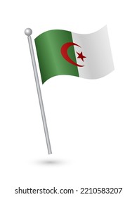 Algeria flag on pole  waving in the wind vector illustration
