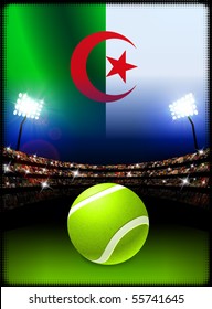 Algeria Flag on Stadium Background during Tennis Match Original Illustration