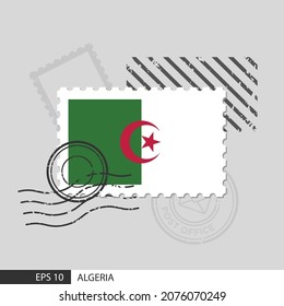 Sello postal de la bandera de Argelia. Ilustración vectorial aislada en el fondo de la estampilla postiza gris y especificar es eps10 vector.