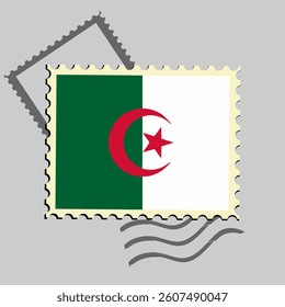 Algeria flag postage stamp. Isolated vector illustration on grey post stamp background