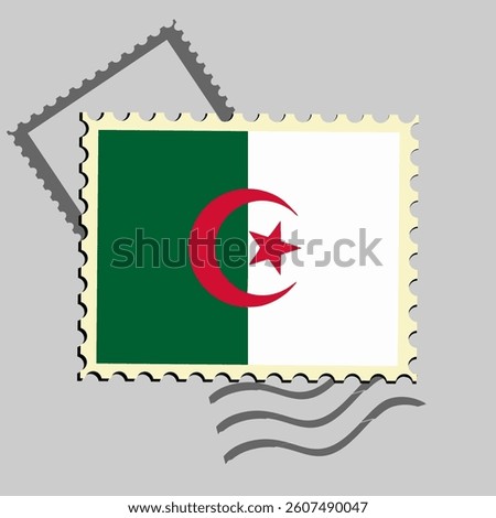 Algeria flag postage stamp. Isolated vector illustration on grey post stamp background