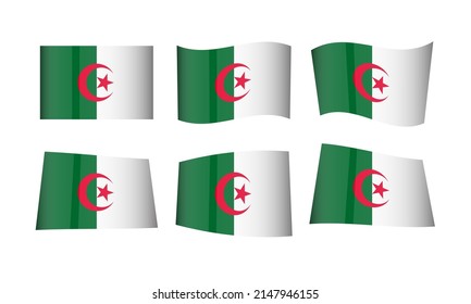 Algeria Flag Set Algiers Algerian Flags National Symbol Banner Icon Vector Stickers Africa Arab Arabic Arabian Wave Country City State Wavy Realistic Culture Nation Republic Kingdom Every All Flag
