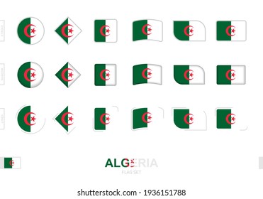 Algeria flag set, simple flags of Algeria with three different effects. Vector illustration.
