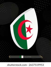 Algeria Flag Shield icon in 3D on Dark Modern Abstract Rugby Background. Perfect for sports events, heritage themes, national celebrations, and patriotic designs.