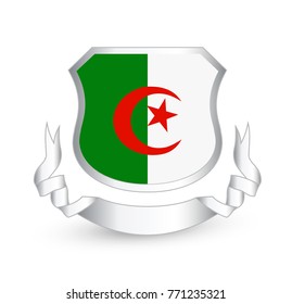 Algeria flag in shield. Vector illustration.