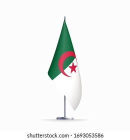 Algeria flag state symbol isolated on background national banner. Greeting card National Independence Day of the Republic of Algeria. Illustration banner with realistic state flag. svg