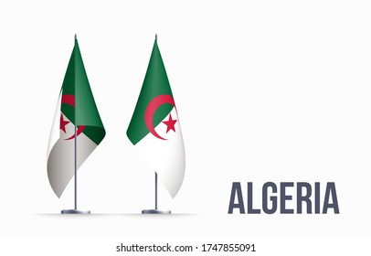Algeria flag state symbol isolated on background national banner. Greeting card National Independence Day of the Republic of Algeria. Illustration banner with realistic state flag. svg