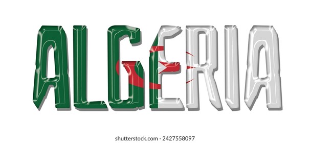 ALGERIA flag text font, 3D ALGERIA flag colorful background, ALGERIA flag vector illustration