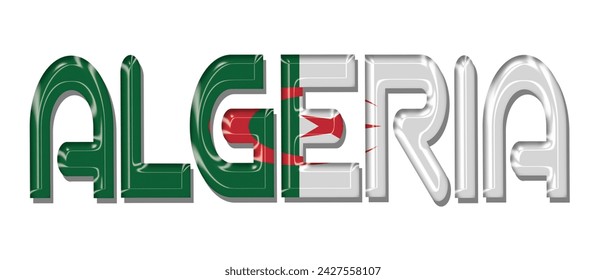 ALGERIA flag text font, 3D ALGERIA flag colorful background, ALGERIA flag vector illustration