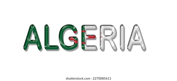 Algeria flag text font, symbol background, flag ribbon typography lettering logo label banner, 3D colorful background, vector illustration