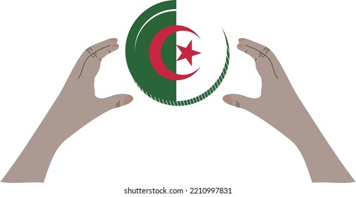 Algeria Flag vector hand drawn,Algerian Dinar vector hand drawn