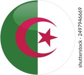 Algeria flag vector icon. Glossy round icon with flag of the Algeria on white background