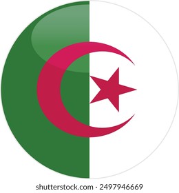 Algeria flag vector icon. Glossy round icon with flag of the Algeria on white background