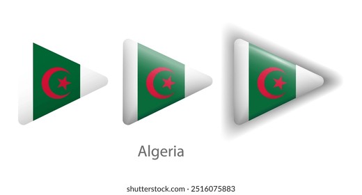Algeria flag vector icons set in the shape of rounded triangle