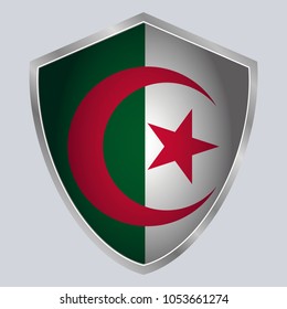 Algeria Flag Vector Shield Icon . vector illustration . Shadow vector. gray background. 3d. eps10.