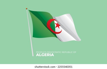 Algeria flag waving at the flagpole. Vector 3D