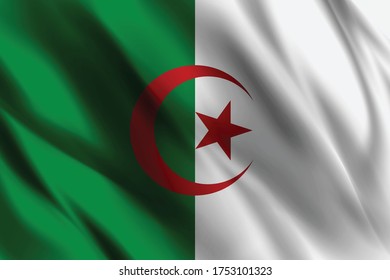 Algeria flag waving in the wind silk background template